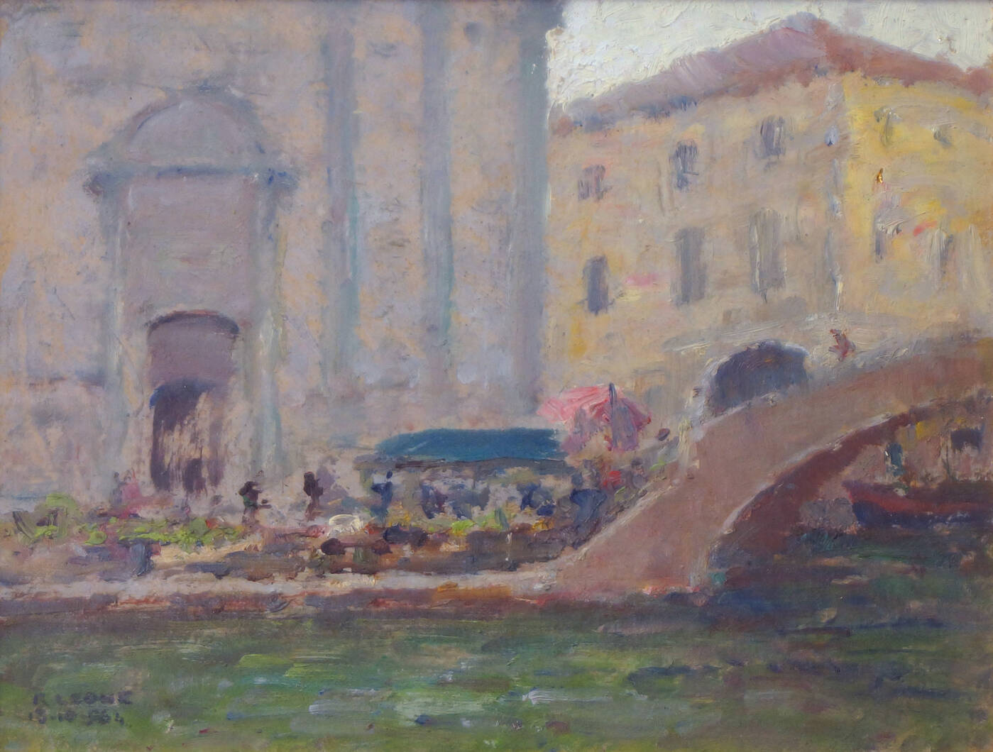 ROBERTO LEONE - 'Scorcio di Venezia con mercato' 1964