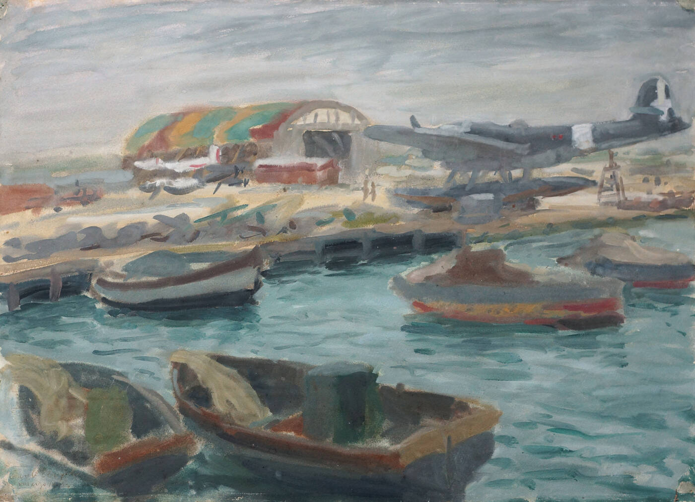CARLO TERZOLO - 'Idroscalo con barche' 1942