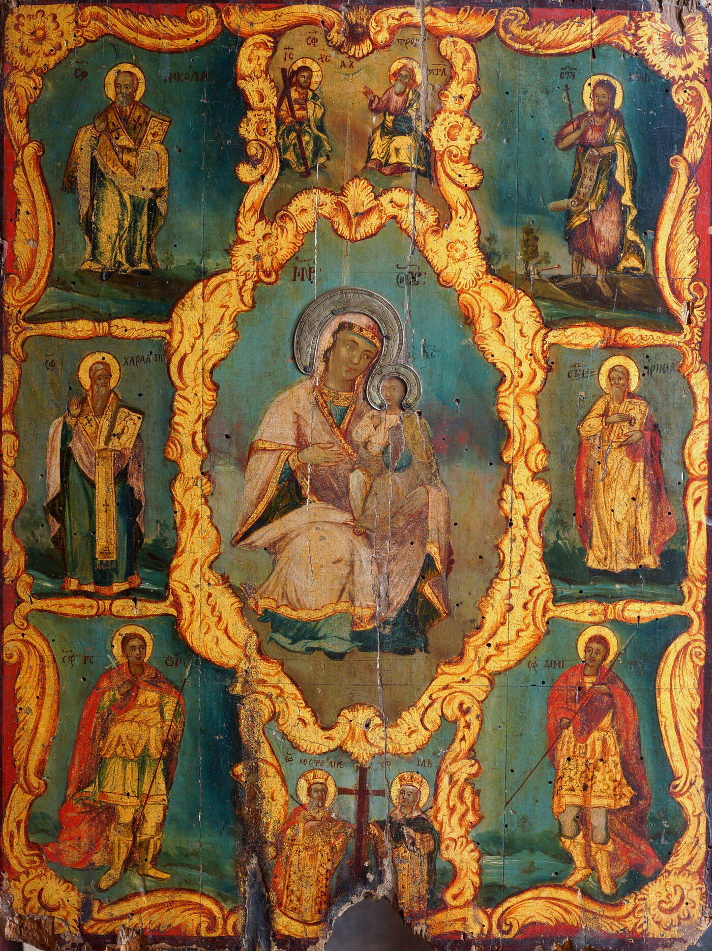 ICONA - 'Madonna con bambino e Santi' Russia