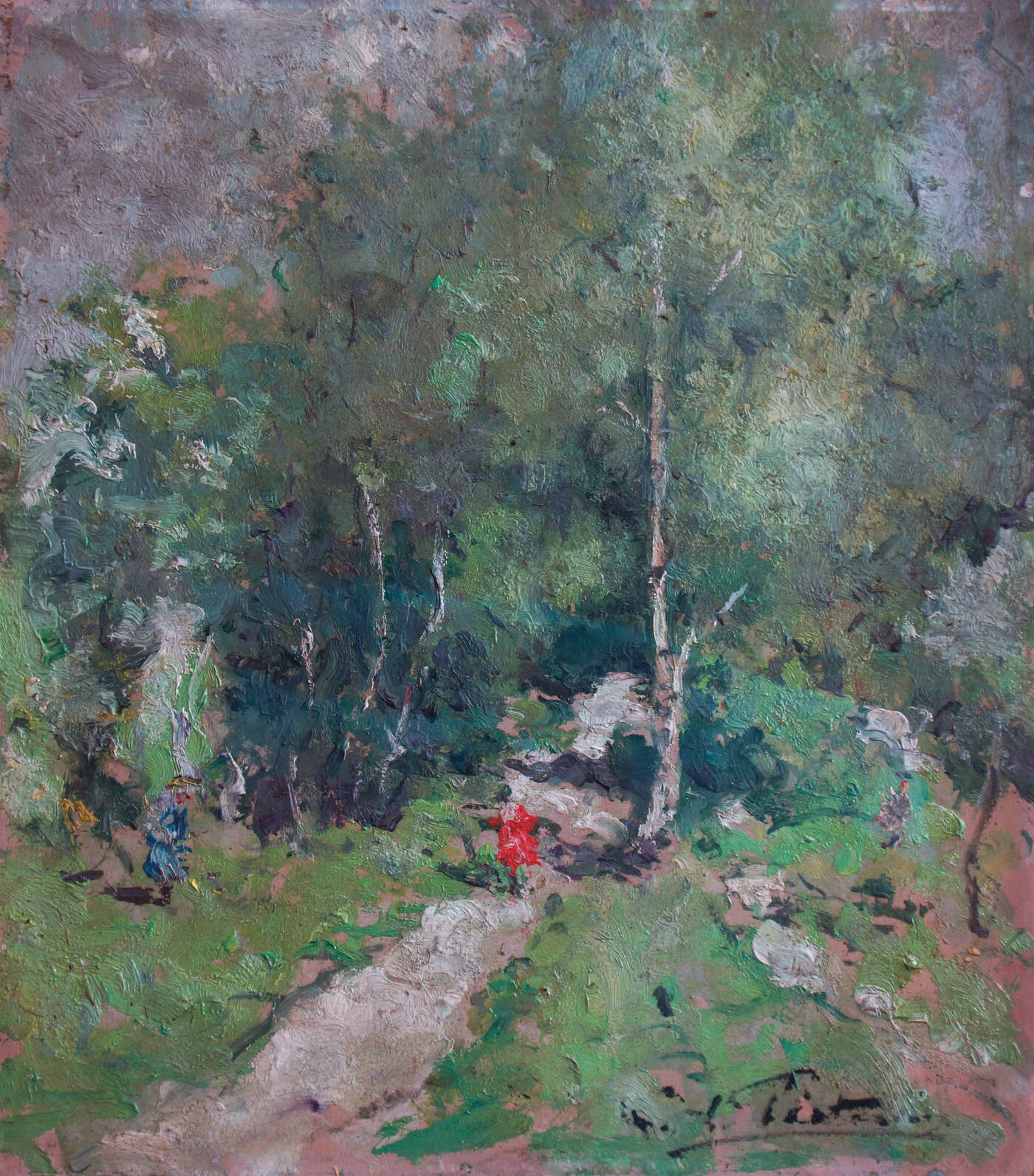 PADRE ANGELICO PISTARINO - 'Sentiero nel bosco con figure'