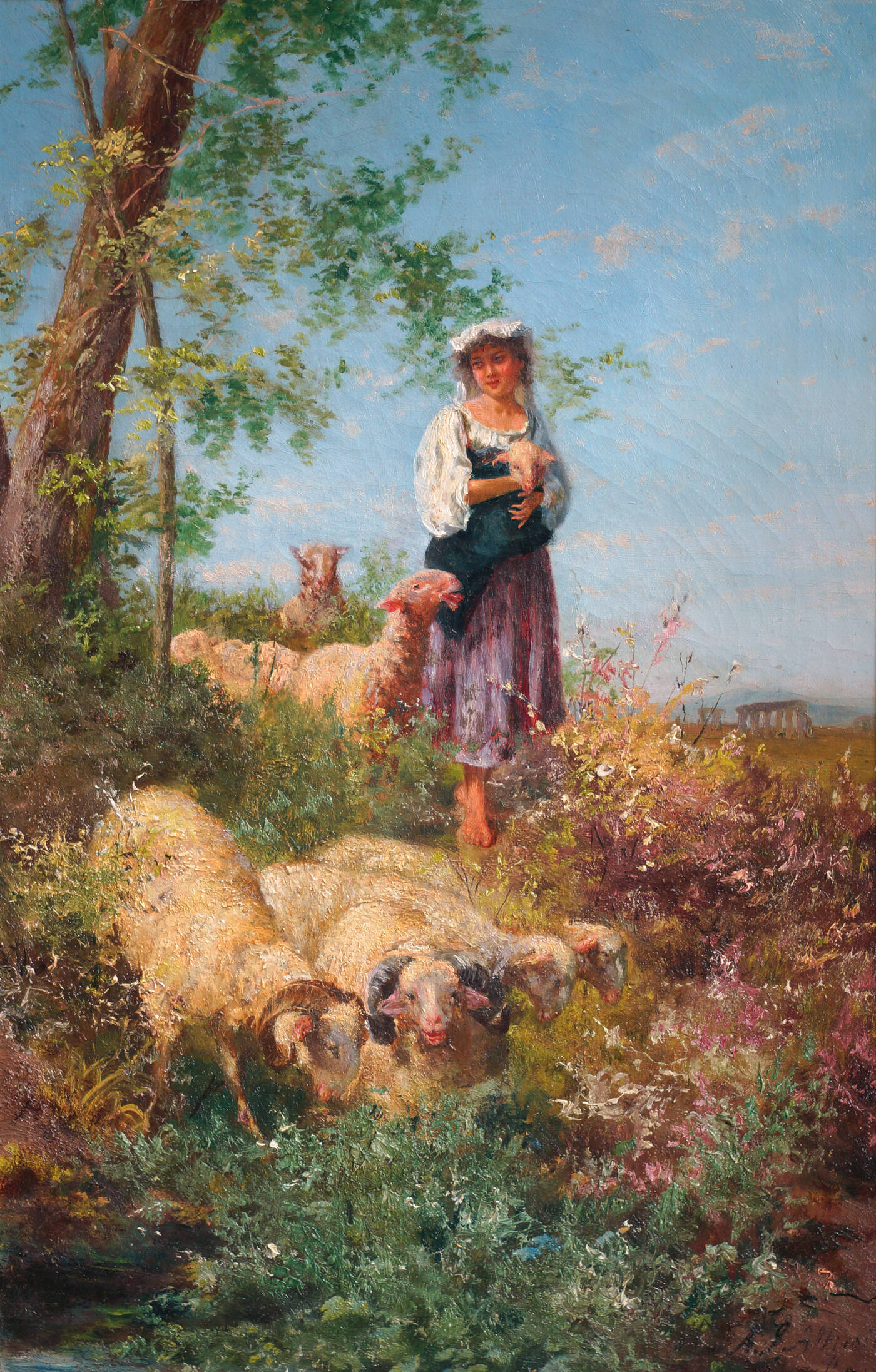 PITTORE NON IDENTIFICATO - 'Pastorella col suo gregge'