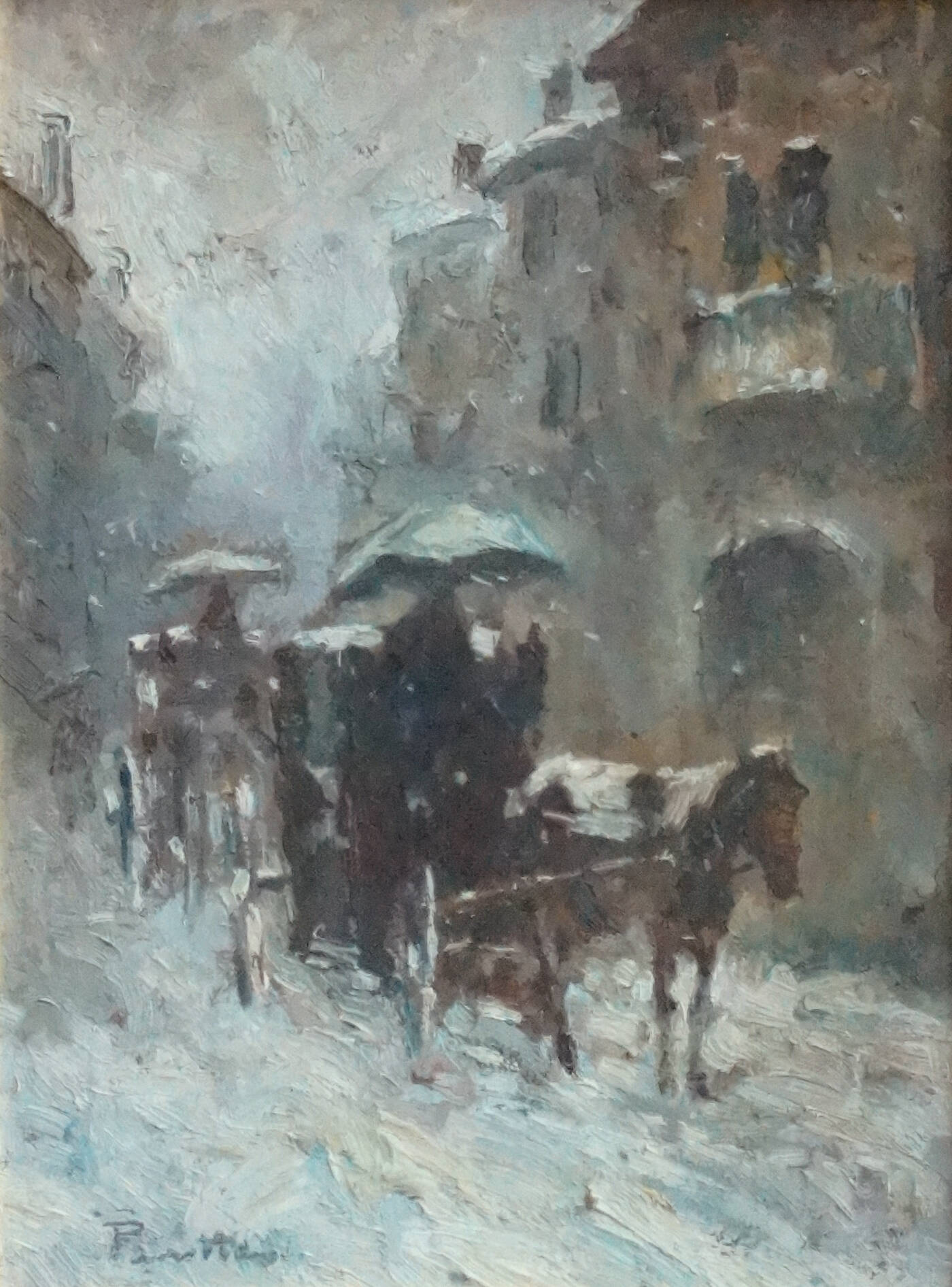 PITTORE NON IDENTIFICATO - 'Carrozza sotto la neve'