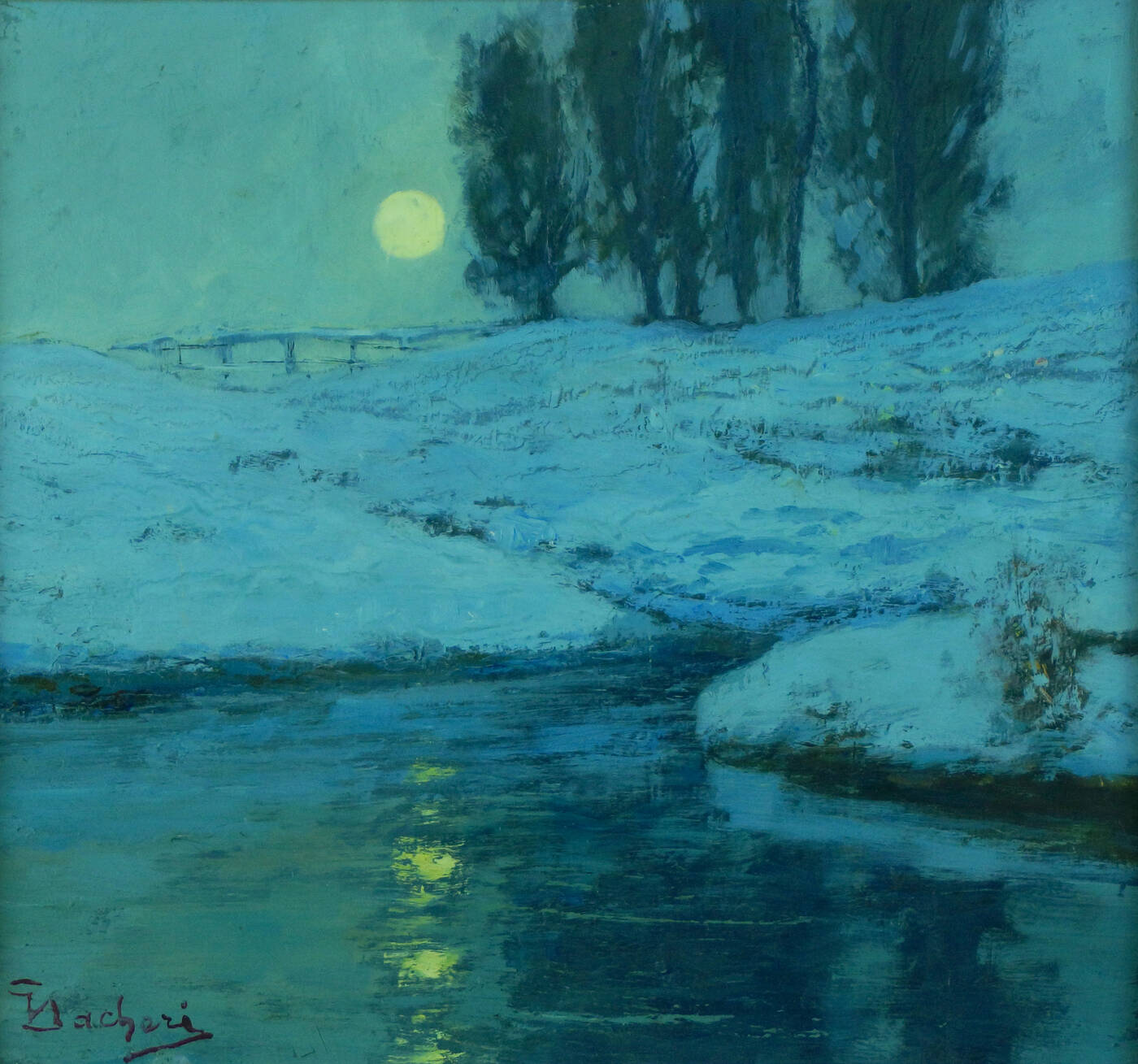 GIUSEPPE SACHERI - 'Paesaggio notturno innevato'