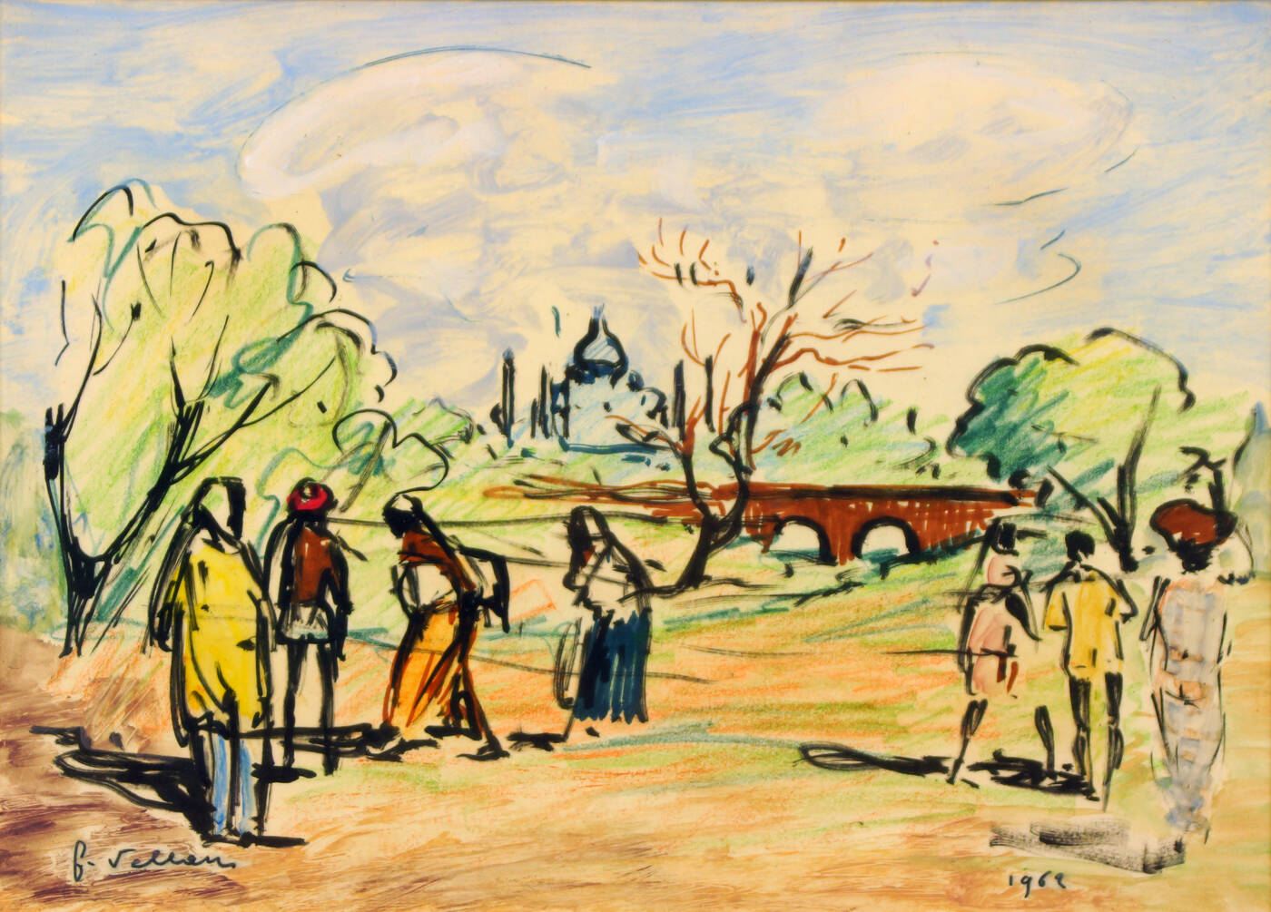 FELICE VELLAN - 'Figure nel paesaggio' 1962