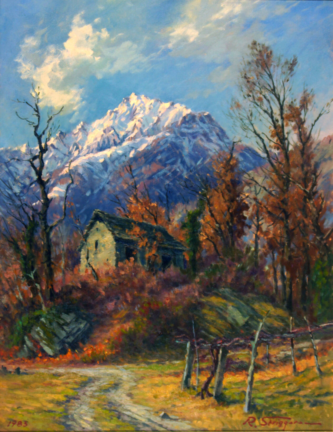 PITTORE NON IDENTIFICATO - 'Una baita nel bosco presso Castelluccio' 1983