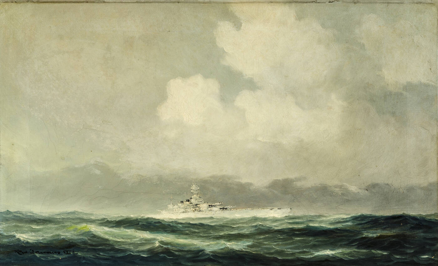 RUDOLF CLAUDUS - 'Marina con nave da guerra' 1943