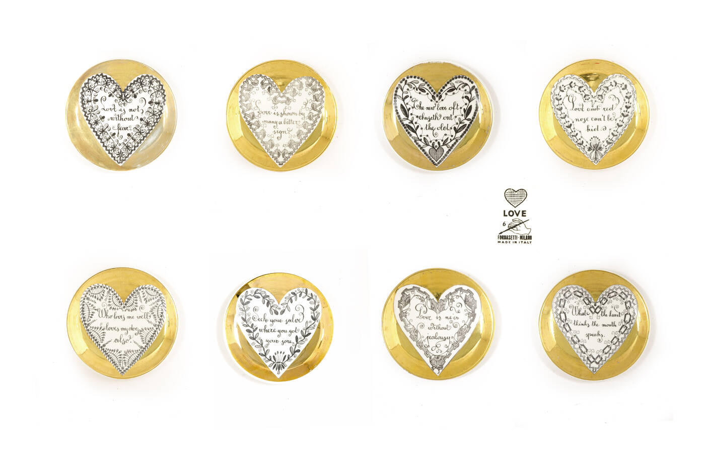 PIERO FORNASETTI - Otto piatti della serie 'Love'