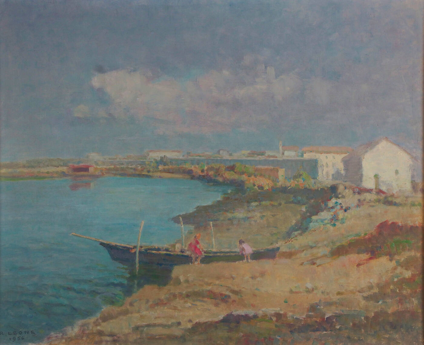 ROMOLO LEONE - 'Marina con figure di bimbi' 1956