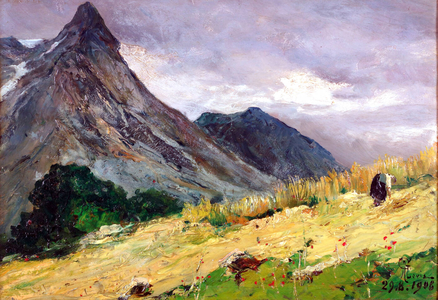 GIUSEPPE AUGUSTO LEVIS - 'Paesaggio montano con figura' 29/8/1906