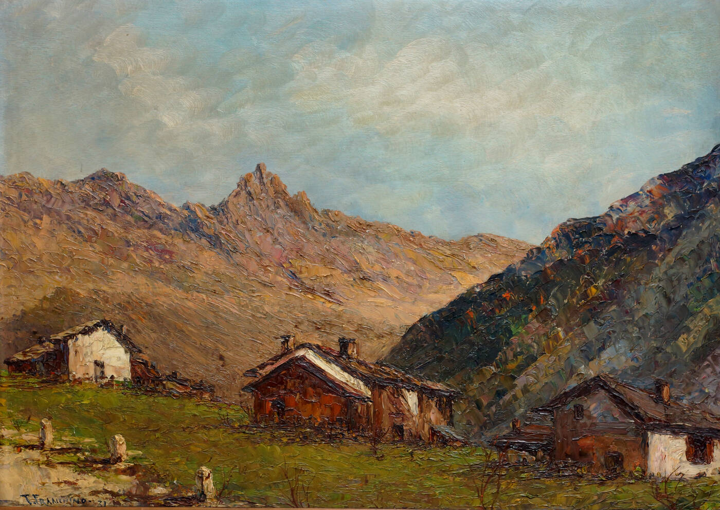 TELESFORO FRANCHINO - 'Paesaggio montano con baite' 1931