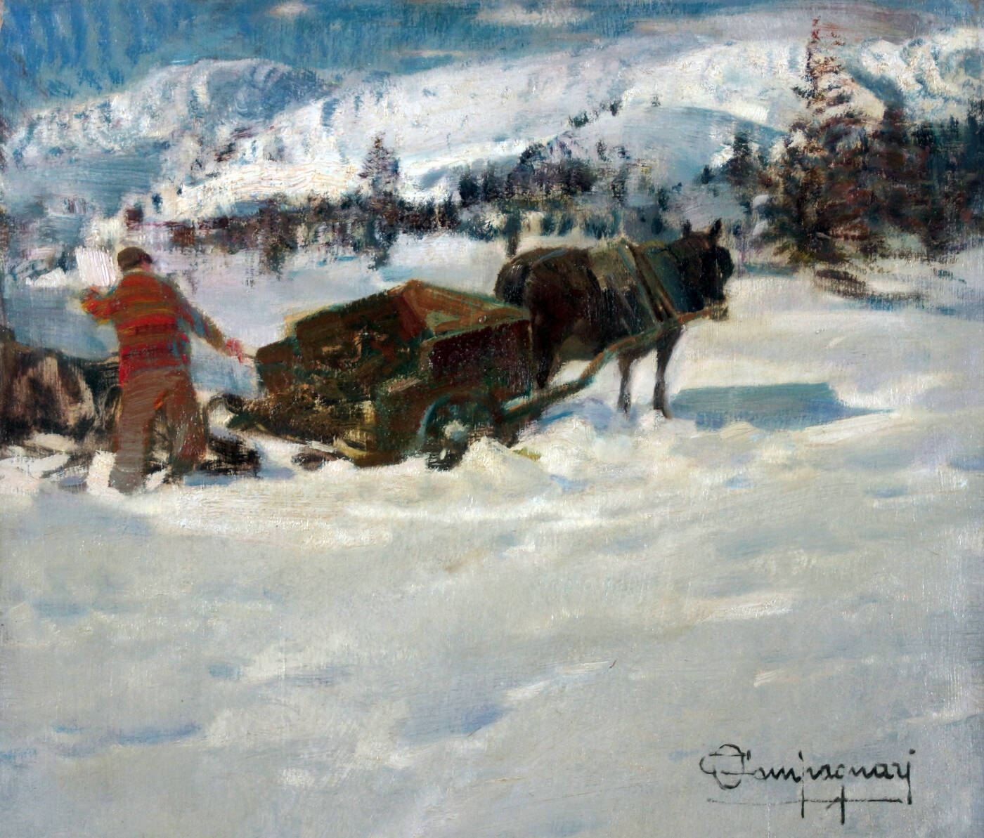 OTTORINO CAMPAGNARI - 'Carro nella neve'