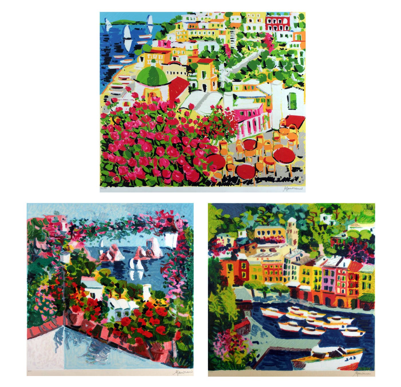 ATHOS FACCINCANI - Lotto di tre serigrafie con vedute di città di mare