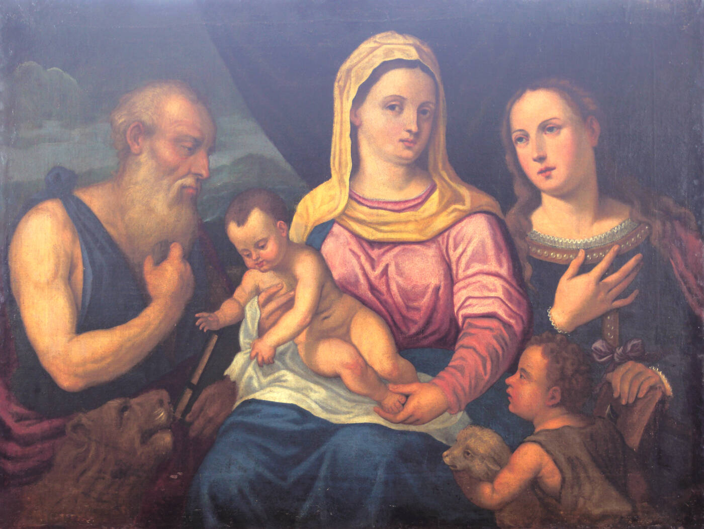 PITTORE VENETO DEL XVII SECOLO - 'Sacra Famiglia con San Giovannino'