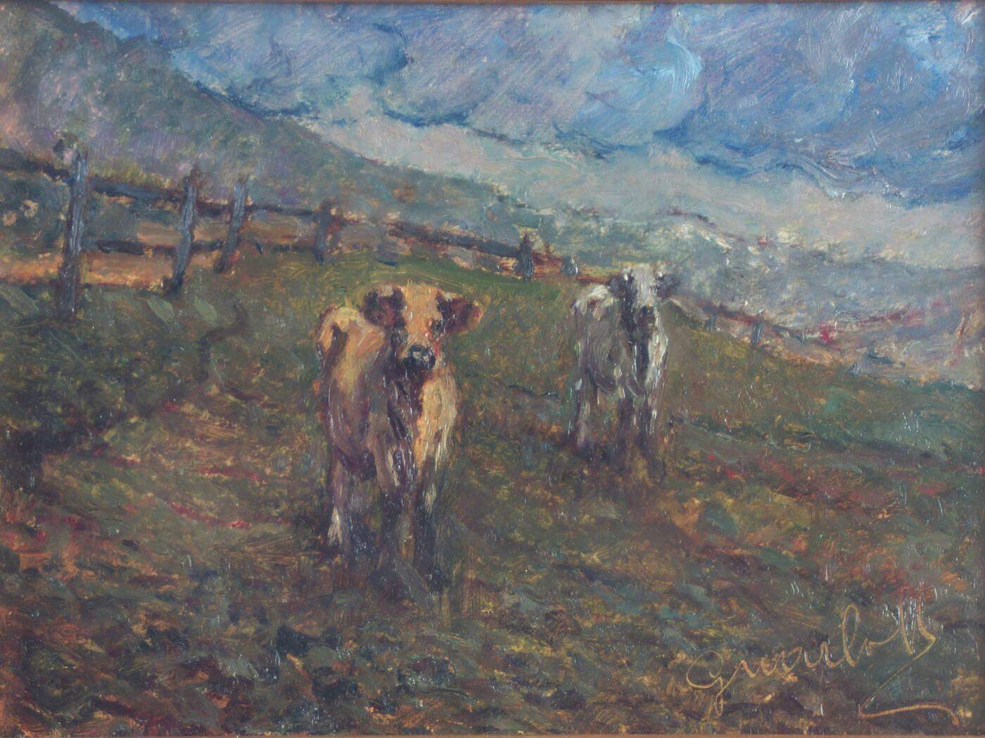 GIOVANNI GUARLOTTI - 'Mucche al pascolo'<br>