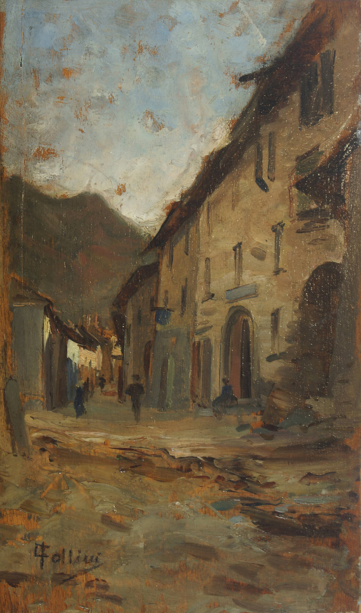 CARLO FOLLINI - 'Scorcio di paese'  1889 ca