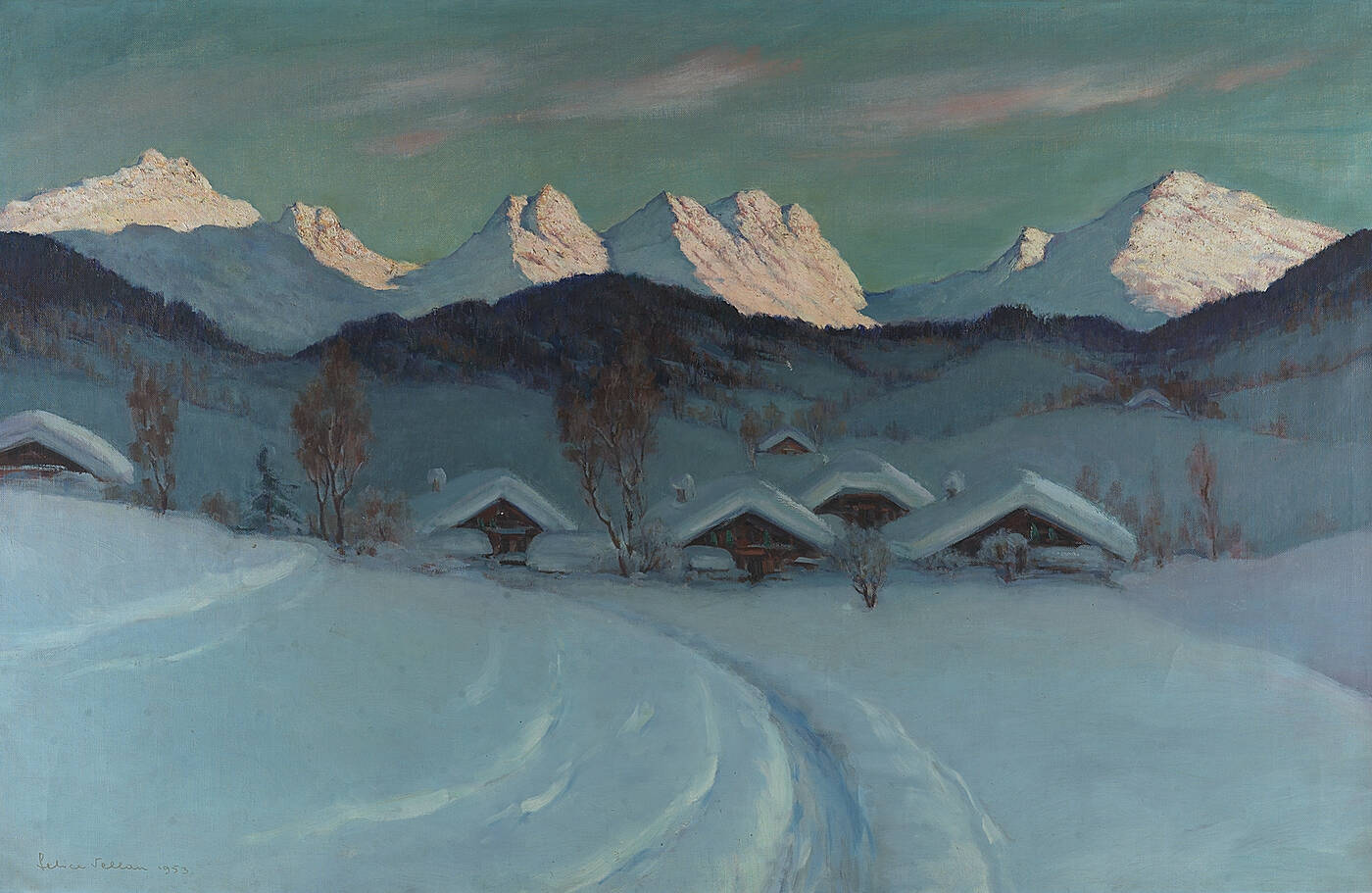 FELICE VELLAN - 'Paesaggio montano innevato' 1953