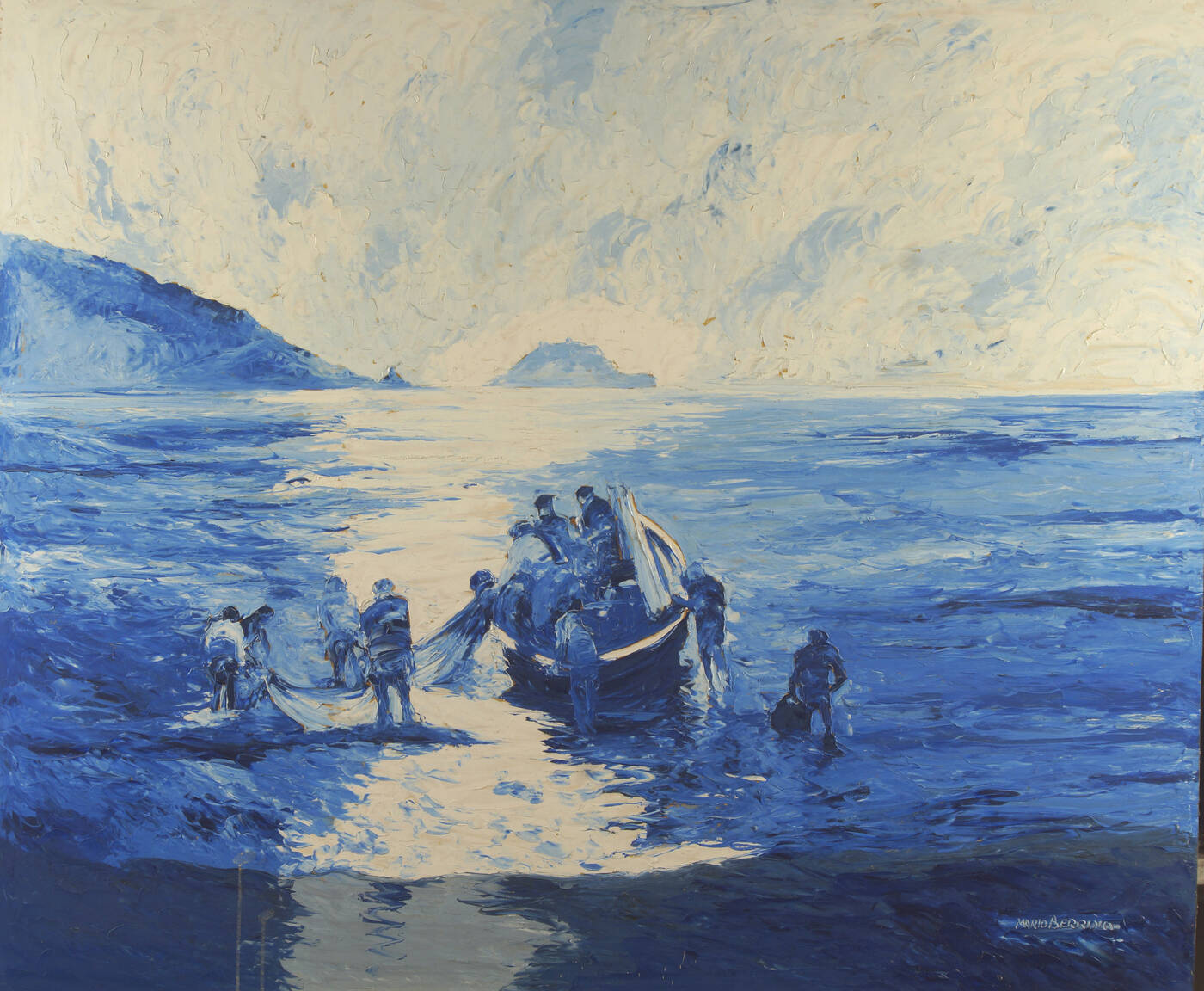 MARIO BERRINO - 'Notturno - Marina con pescatori'