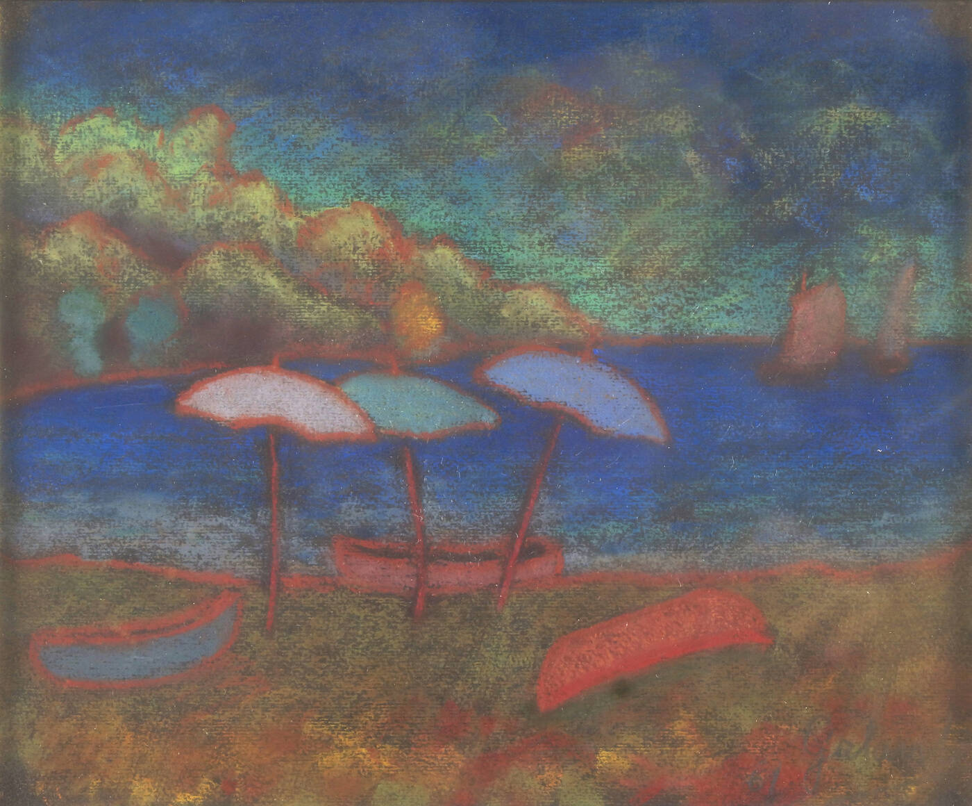 NICOLA GALANTE - 'Piccola baia con ombrelloni' 1961