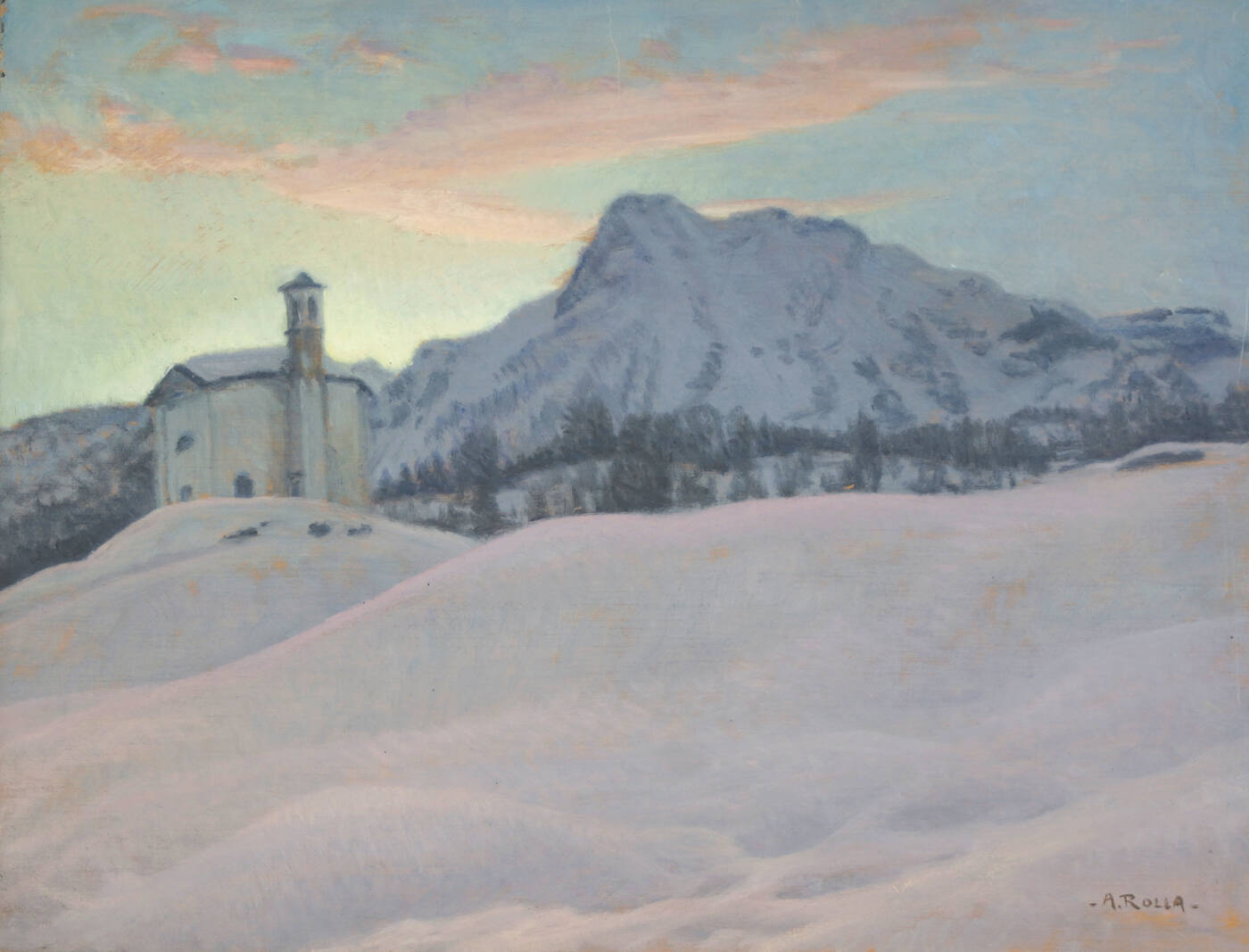 ADOLFO ROLLA - 'Tramonto a Seutimian - Neve- Torgnon - Valle d'Aosta' 