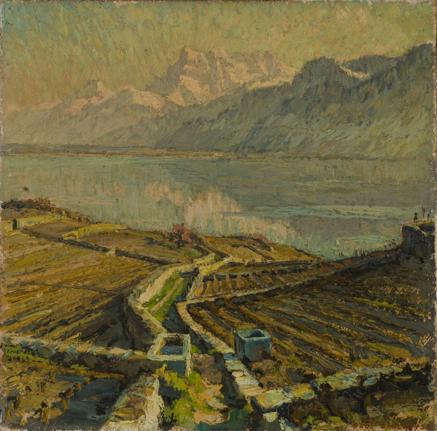 PAUL-EMILE WYSS - 'Veduta del lago di Ginevra (versante fronte des Dents du Midi)'