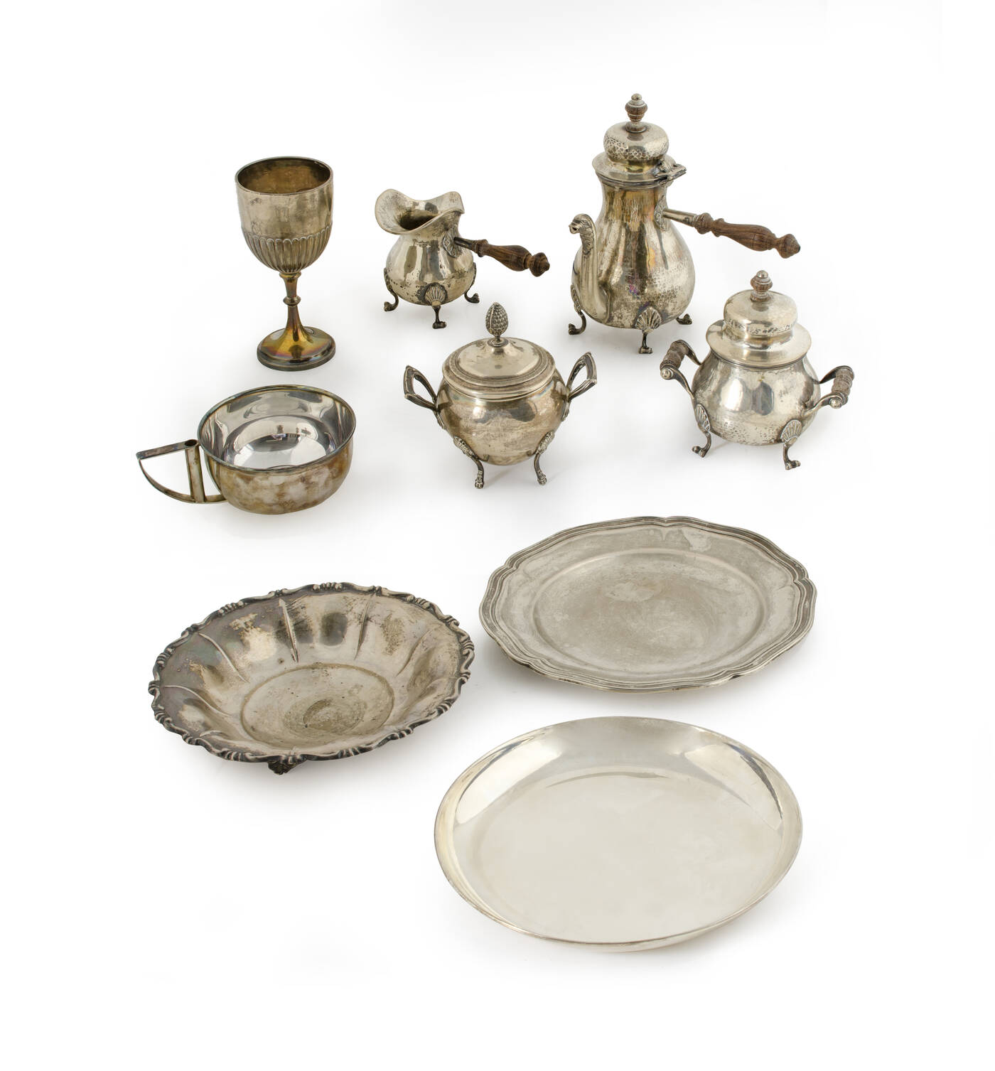 LOTTO DI NOVE OGGETTI IN ARGENTO