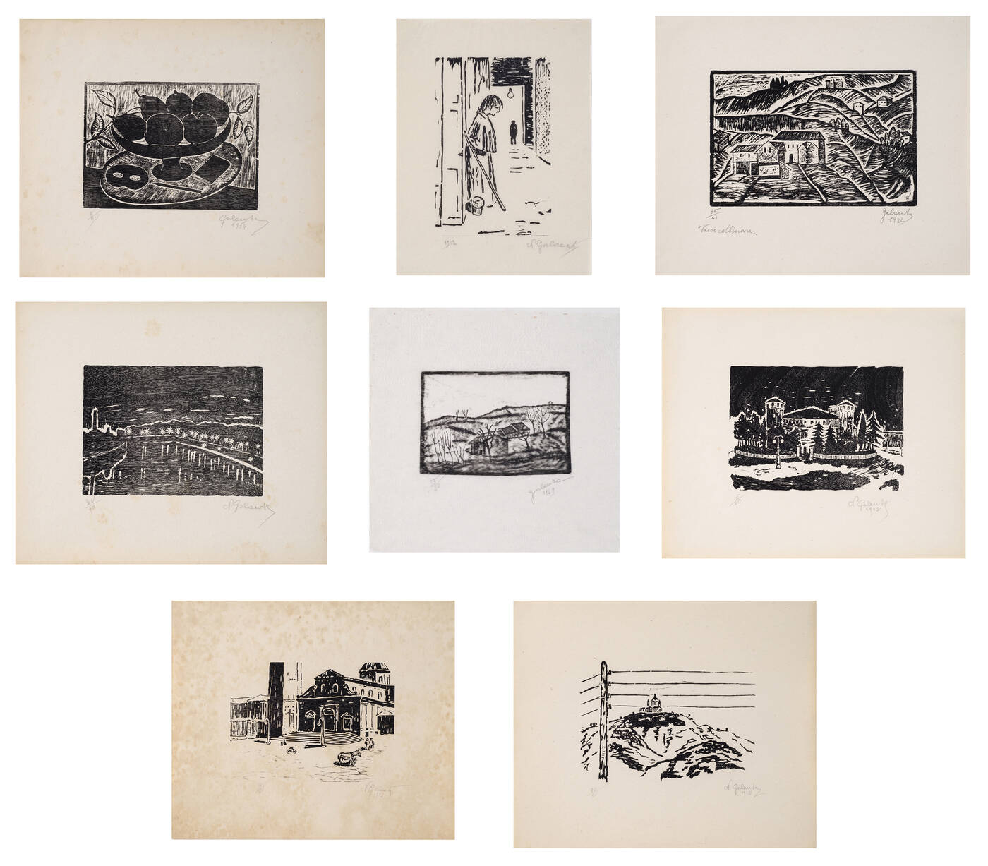 NICOLA GALANTE - Lotto di otto xilografie