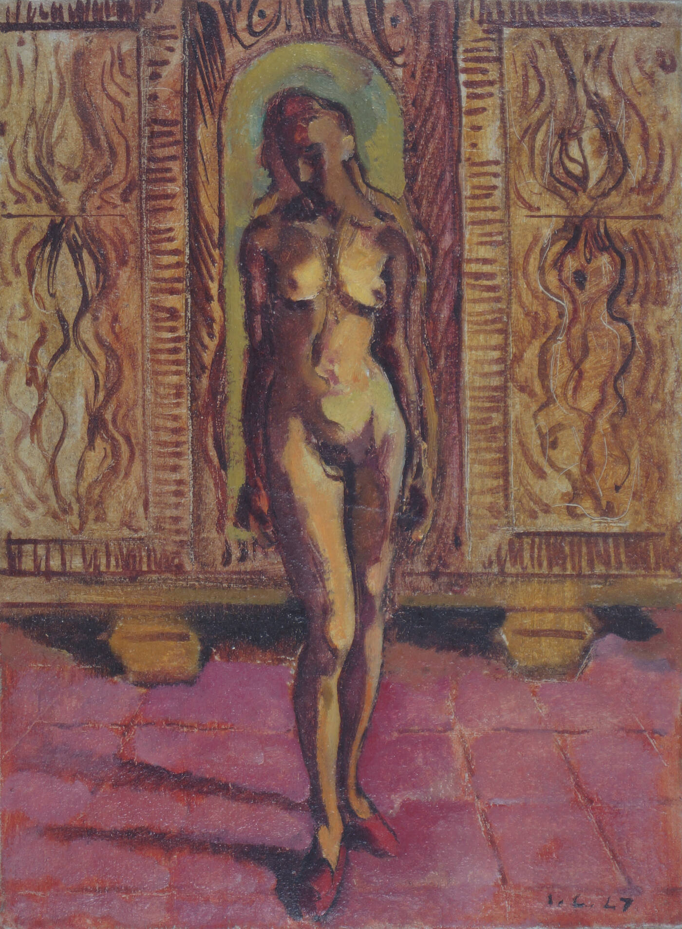 ITALO CREMONA - 'Nudo con le scarpe rosa in un interno'