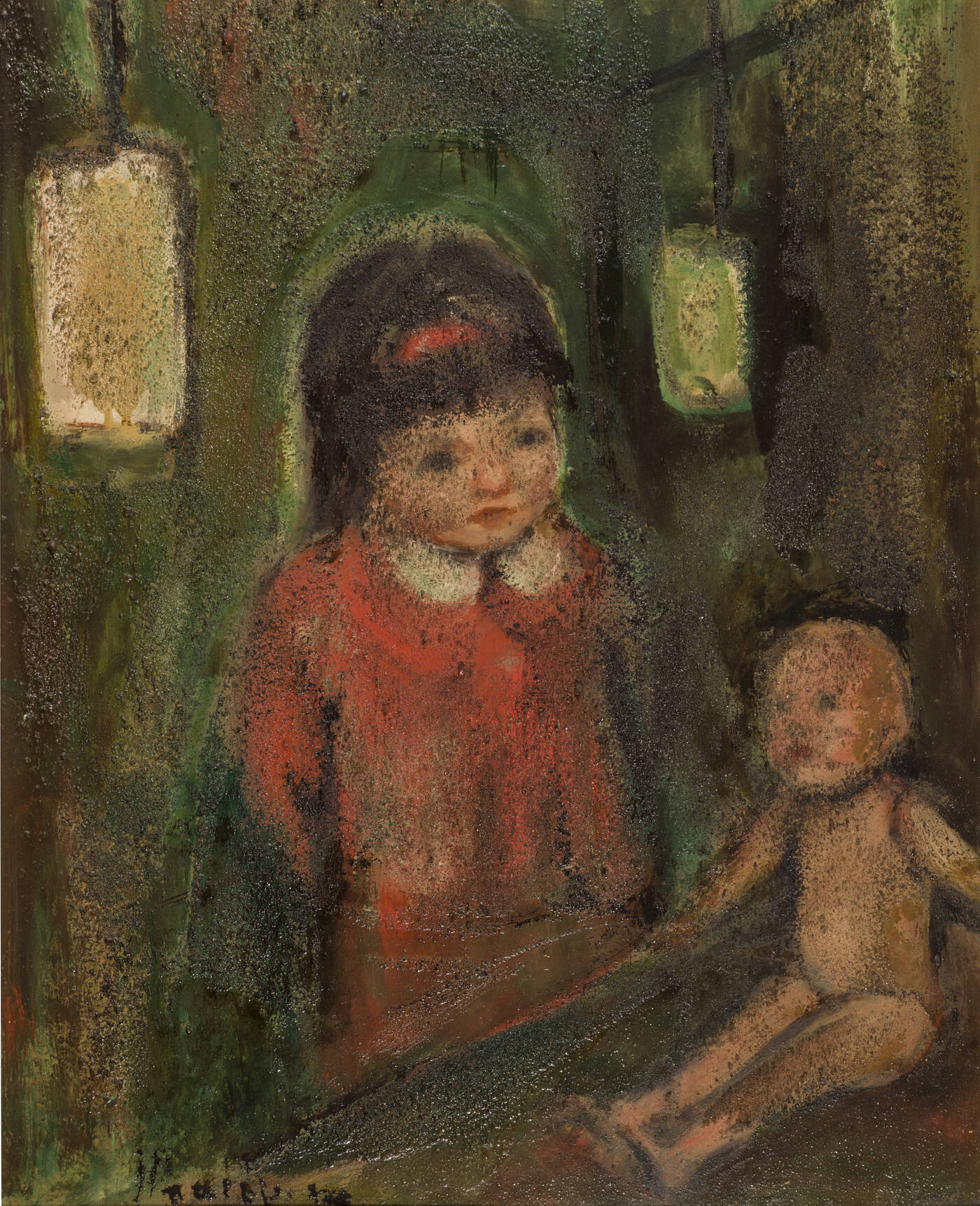 PITTORE NON IDENTIFICATO - 'Bambina e bambolotto'