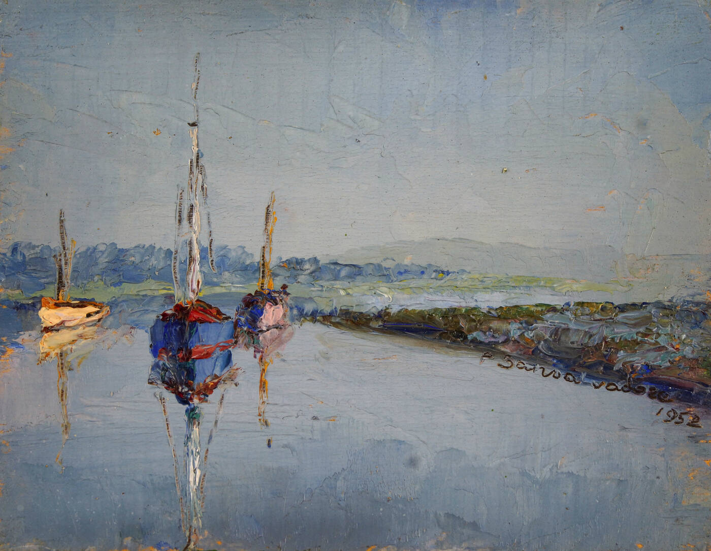 PIERO SANSALVADORE - 'Boats at Boshain' Sussex 1952