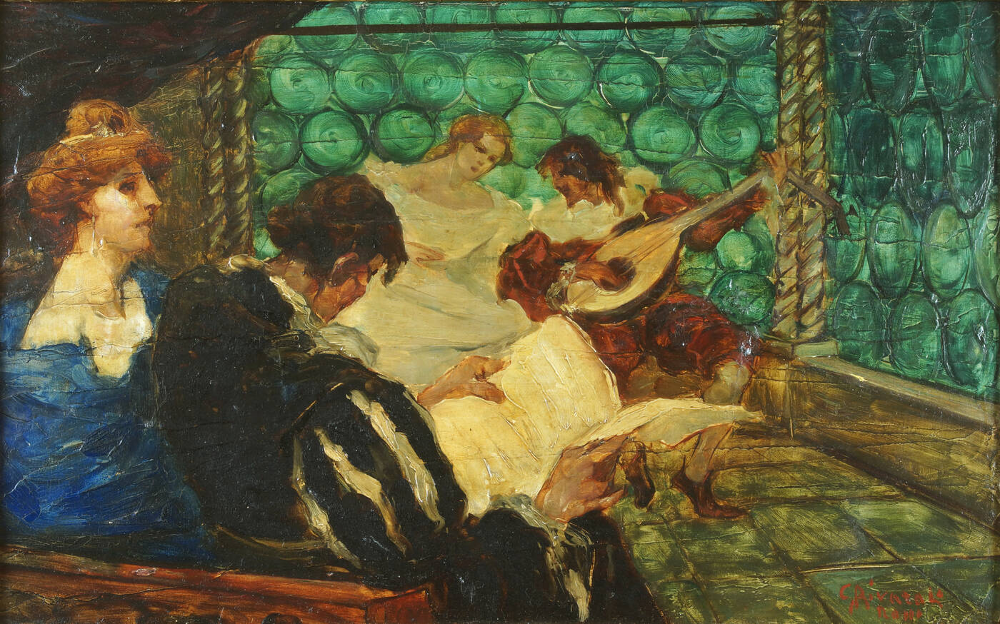 GIUSEPPE RIVAROLI - 'Scena d'interno con personaggi in costume'