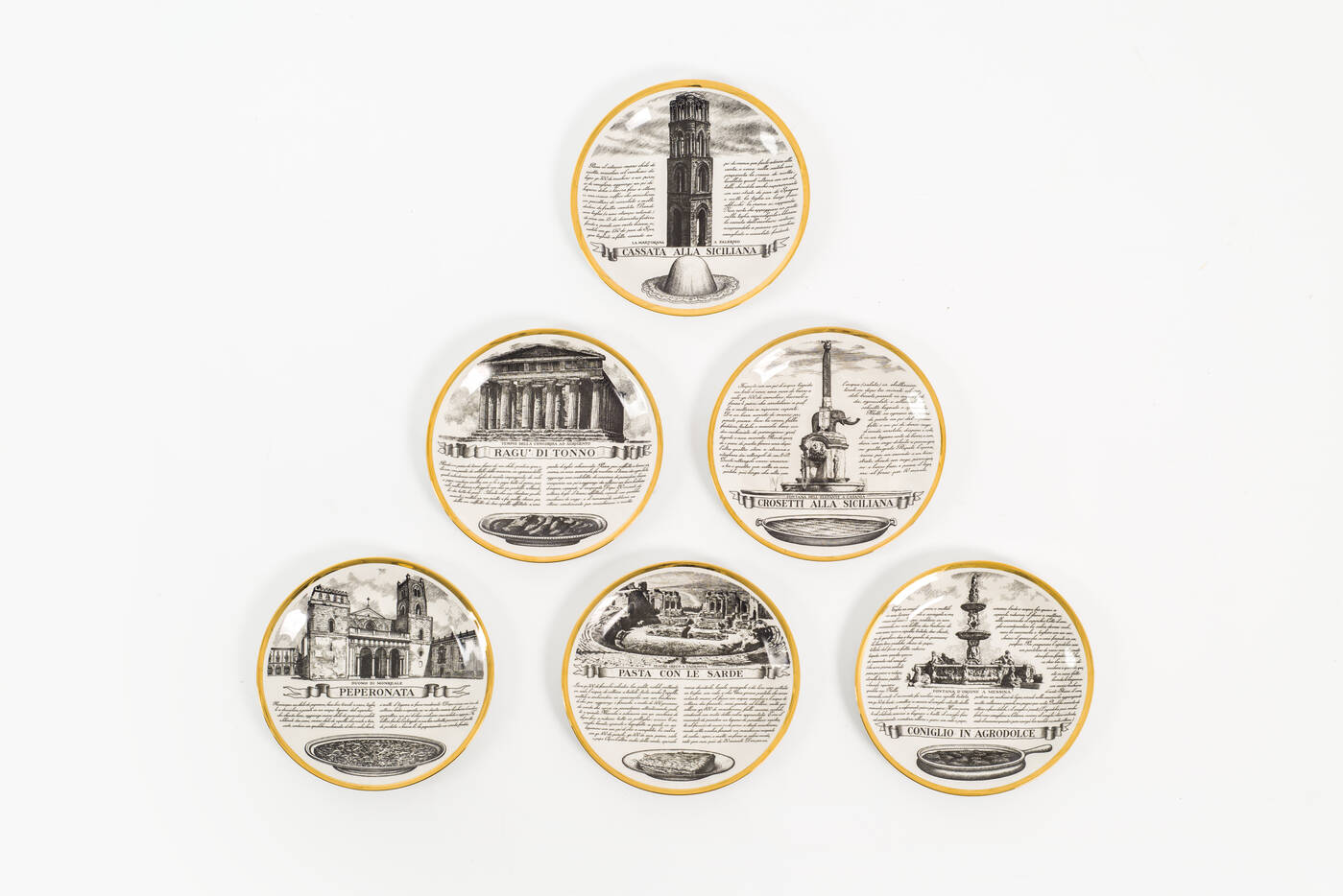 PIERO FORNASETTI - Sei piatti della serie Specialita Siciliane
