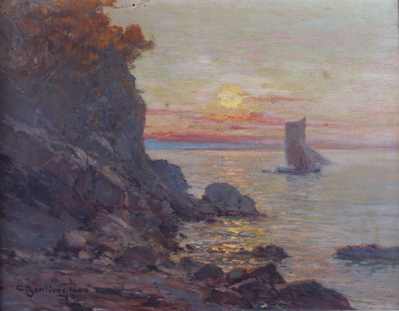 CESARE BENTIVOGLIO - 'Scogliera al tramonto'