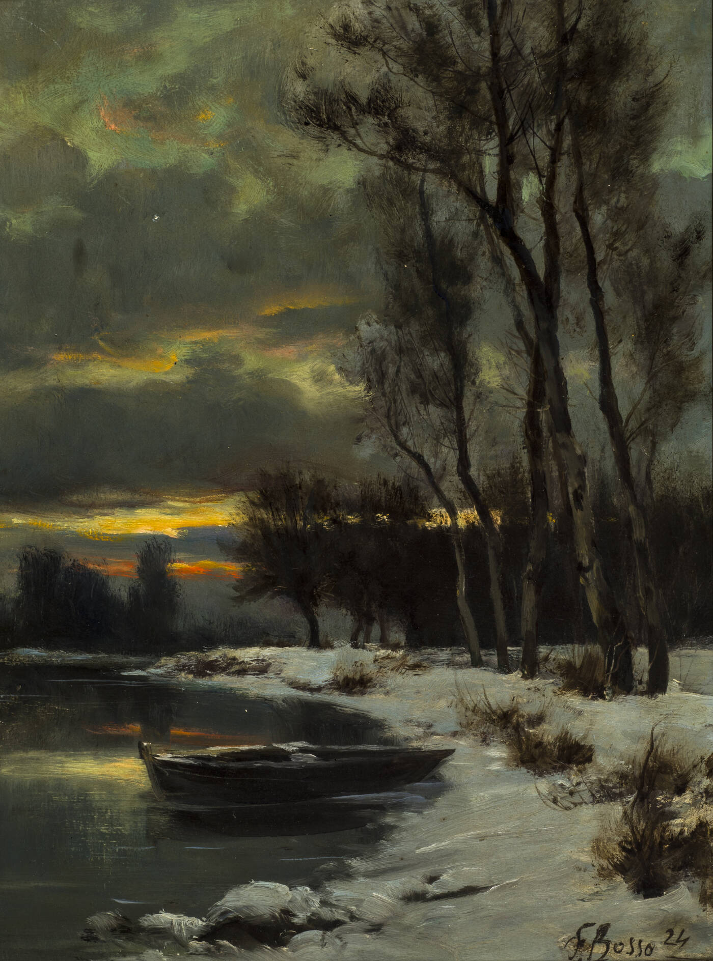 FRANCESCO BOSSO - 'Verso sera d'inverno - Riva del Sesia' 1924