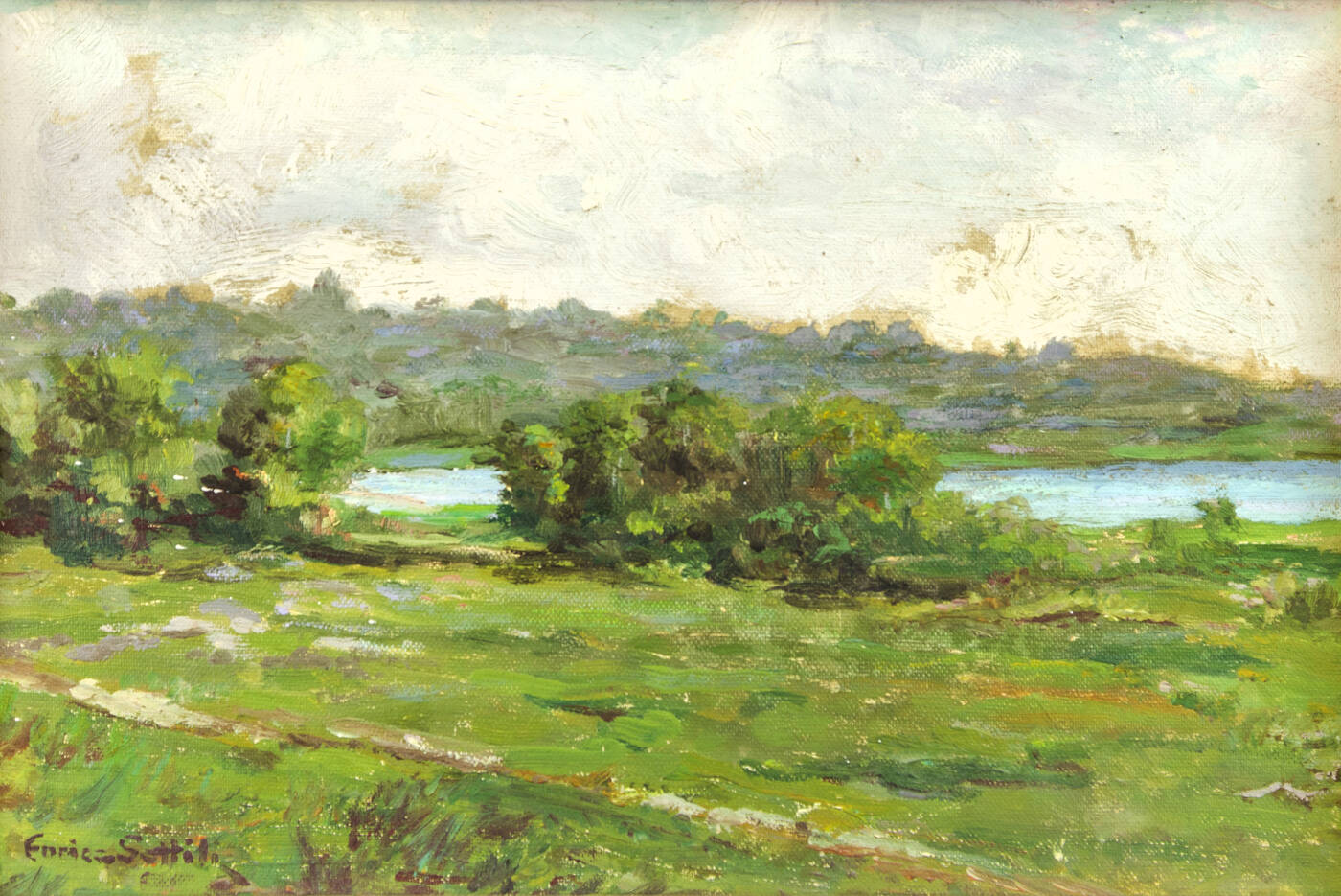 ENRICO SOTTILI - 'Paesaggio di campagna con laghetto'