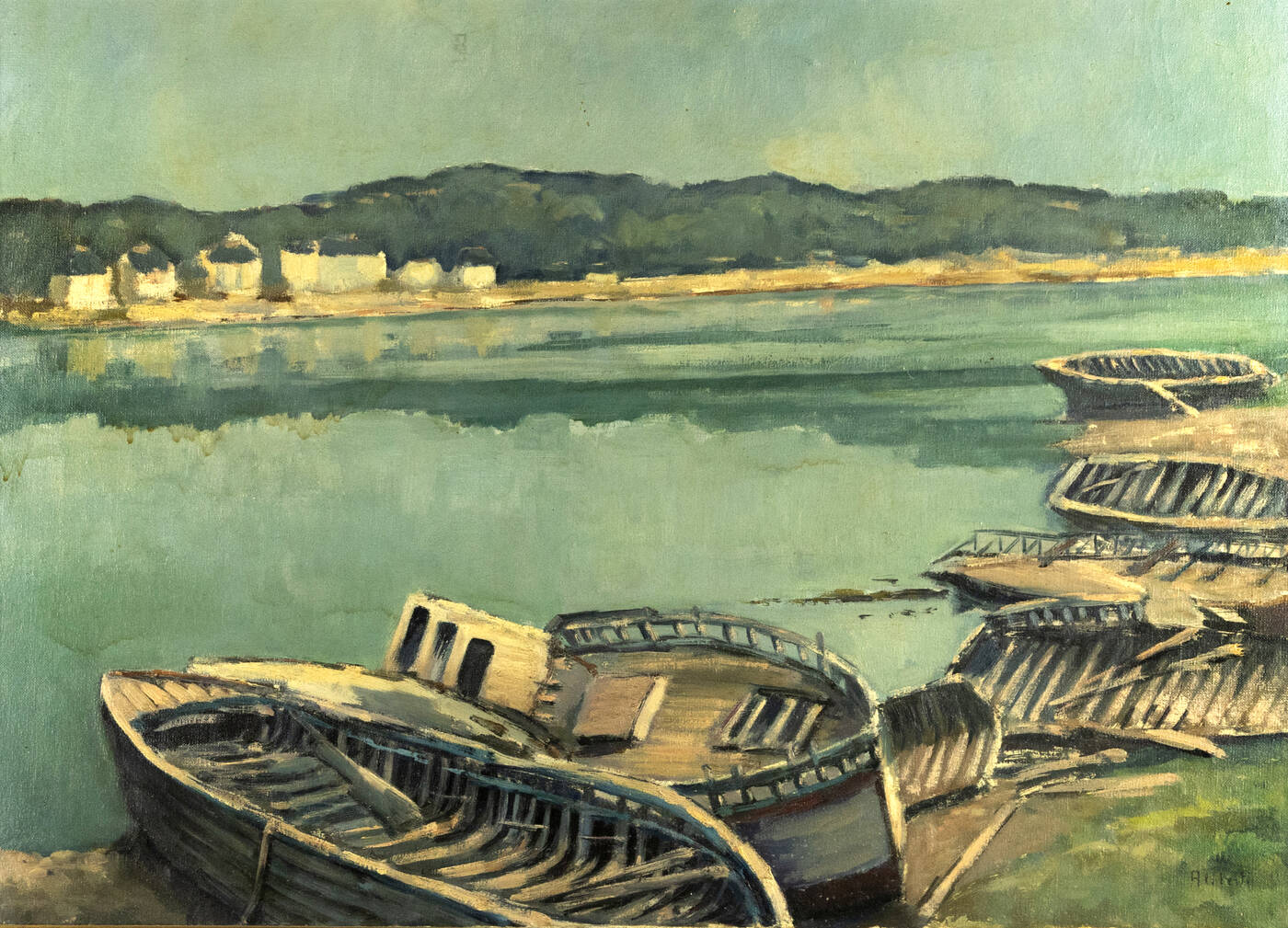 DINO ALIBERTI - 'Barche in riva al fiume'