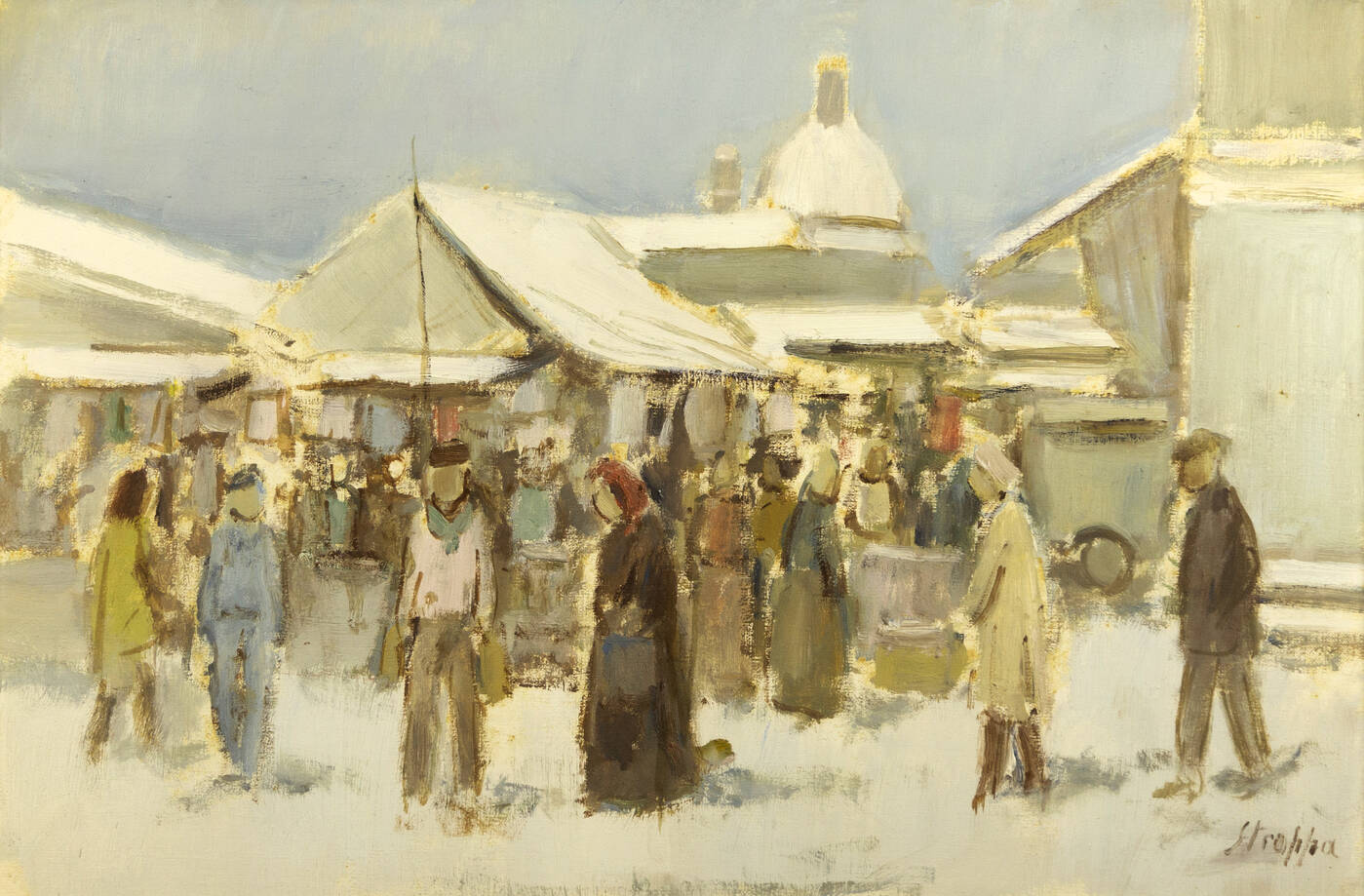 LEONARDO STROPPA - 'Torino. Neve a Porta Palazzo' fine anni '960