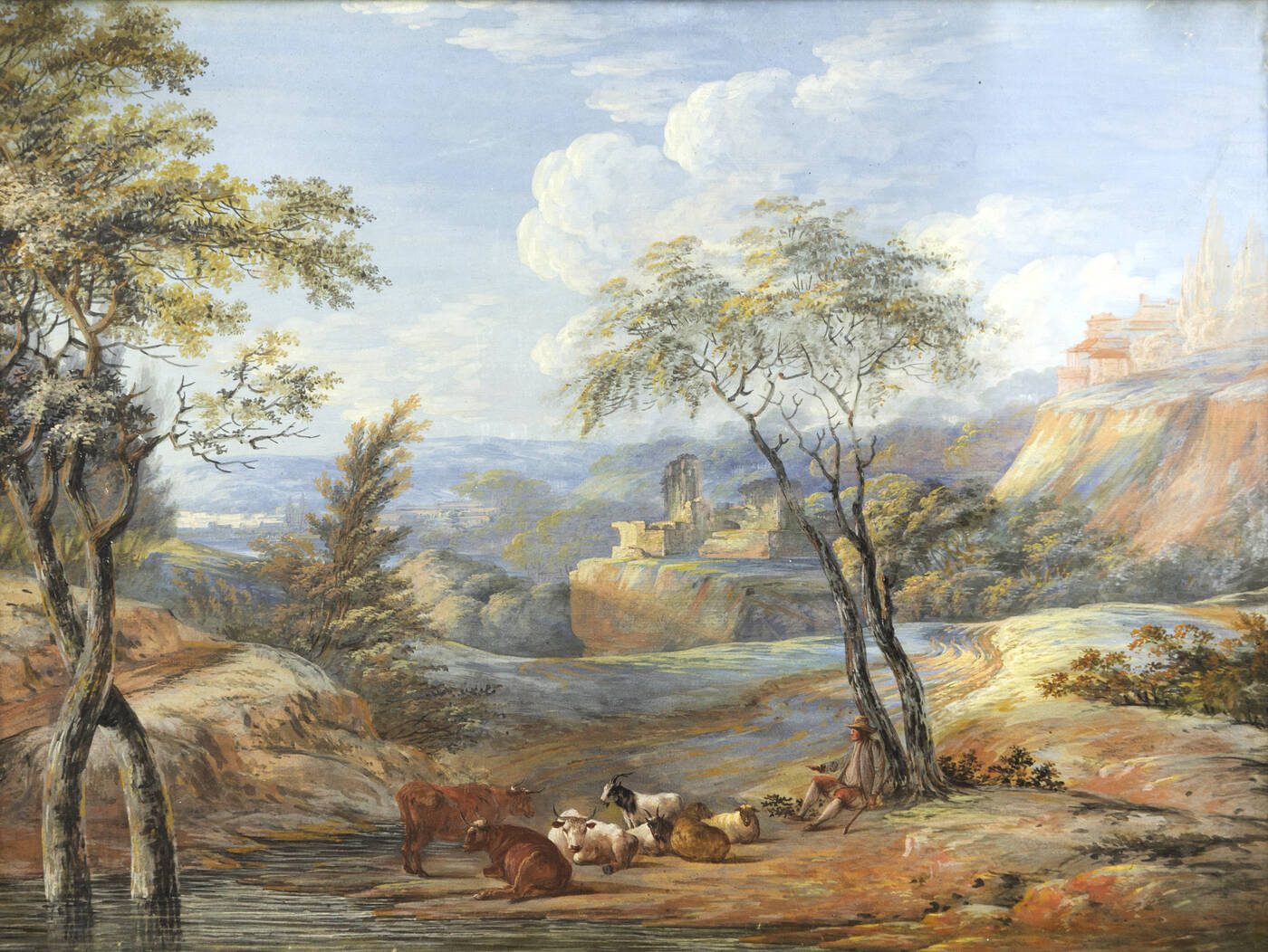 PITTORE NON IDENTIFICATO - 'Paesaggio con pastore e gregge'