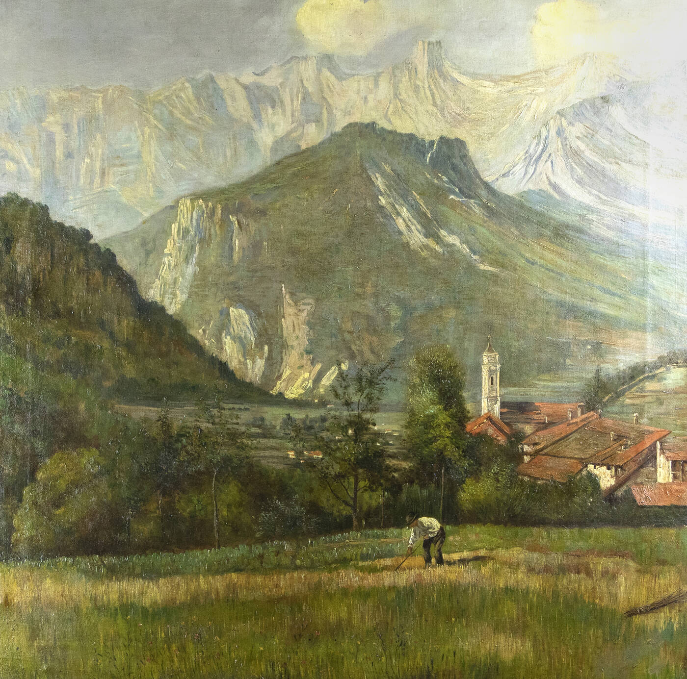 PITTORE ANONIMO DEL XX SECOLO - 'Lavoro nei campi in montagna'