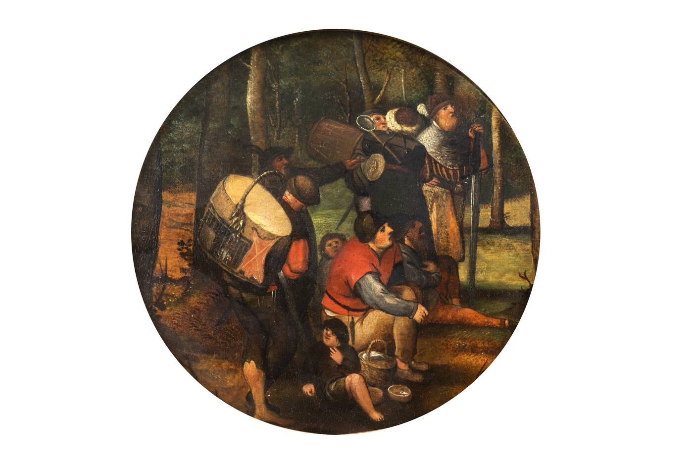 SCUOLA FIAMMINGA, CERCHIA DI / SEGUACE DI PIETER BRUEGHEL IL GIOVANE  - Frammento di una 'Predica di S. Giovanni Battista' o 'Suonatori di tamburi, soldati, contadini e mercanti ambulanti al margine di un bosco'