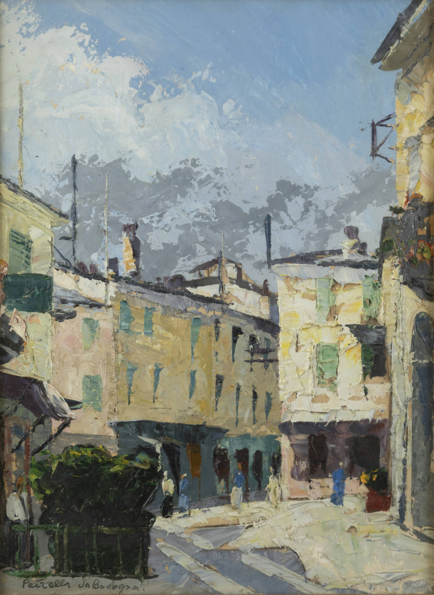 VITTORIO PETRELLA DA BOLOGNA - 'Torre Pellice Piazza del Municipio' 1948