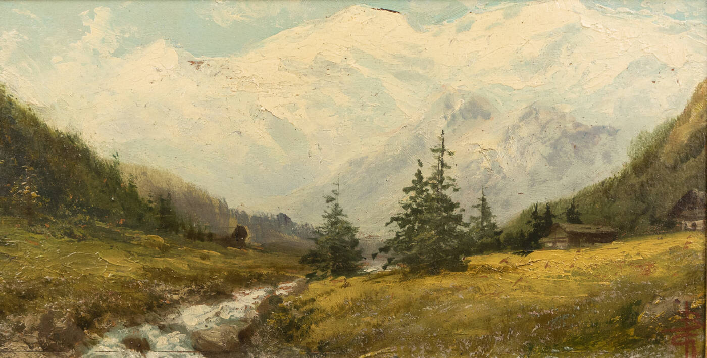 GIACINTO BO - 'Ruscello con baite tra i monti'