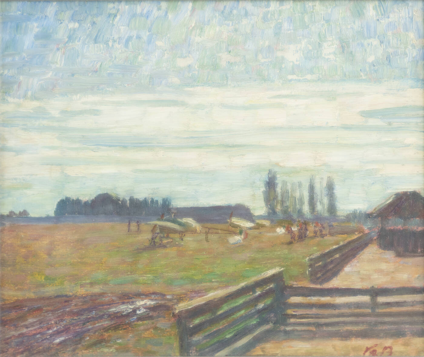 PITTORE NON IDENTIFICATO - 'Paesaggi con piccoli aerei'