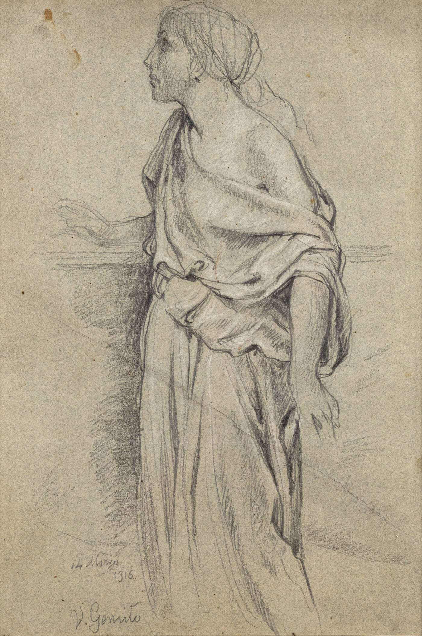 VINCENZO GEMITO - 'Studio per monumento' 14 marzo 1916