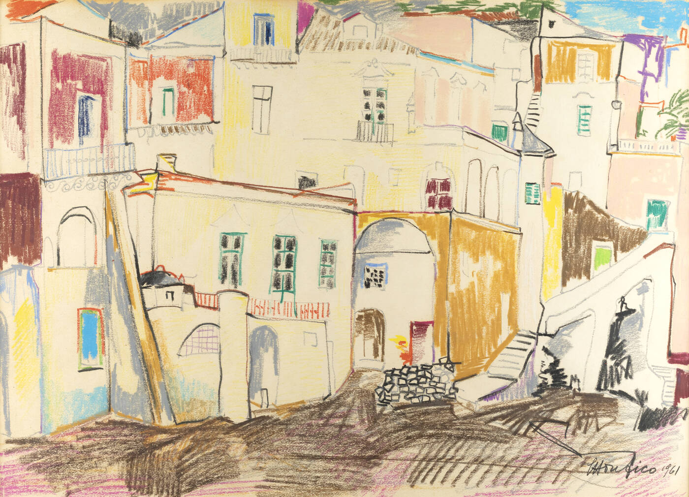 ETTORE FICO - 'Veduta di paese' 1961