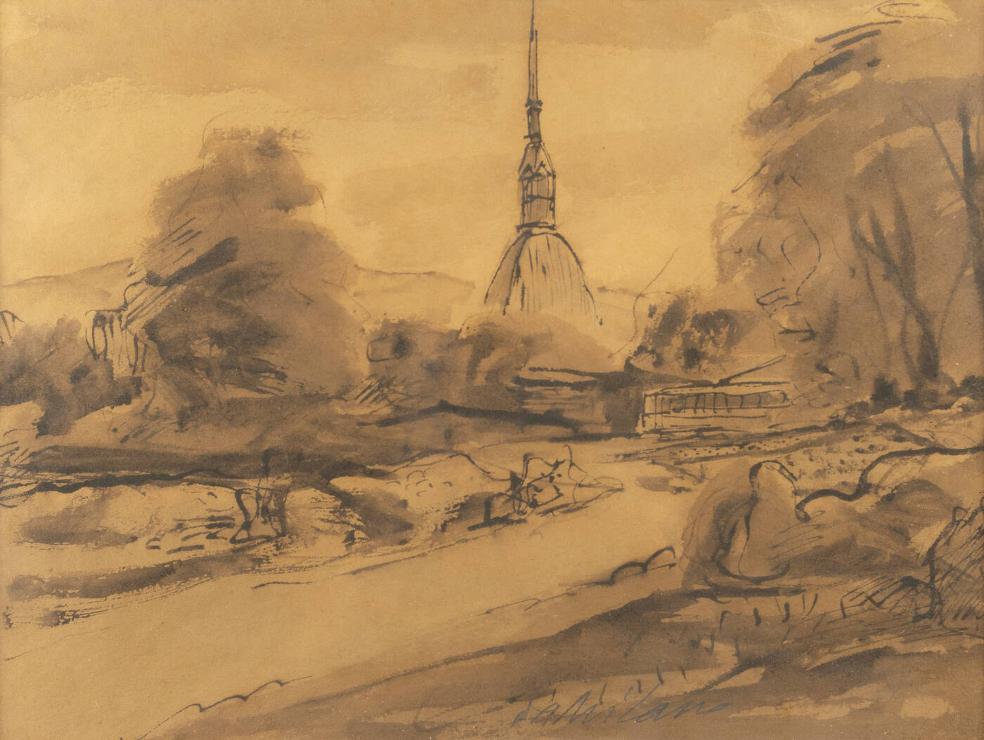 GIULIO DA MILANO - 'Veduta della Mole Antonelliana' anni '930