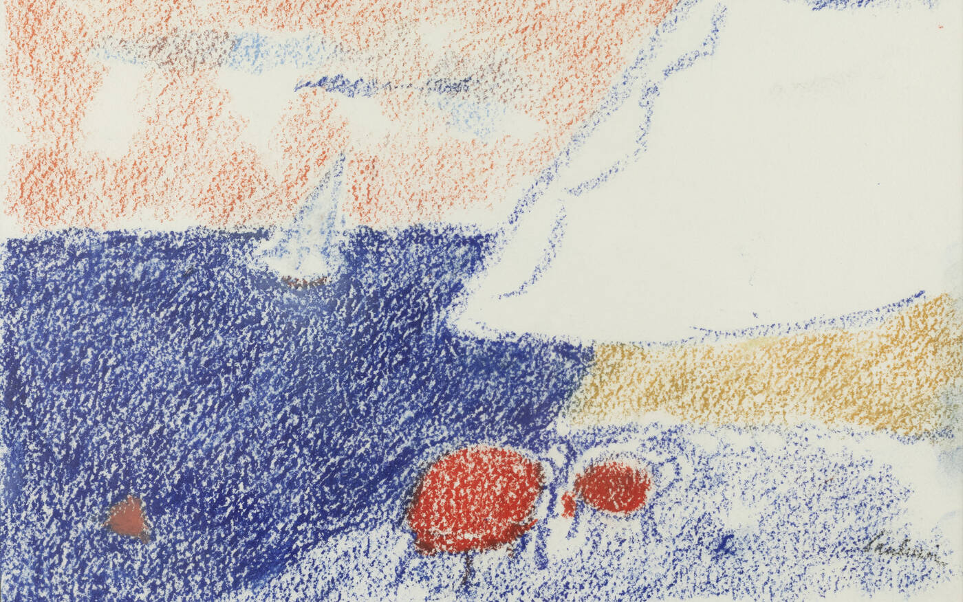 ENRICO PAULUCCI - 'Spiaggia, tavolini rossi' anni '980