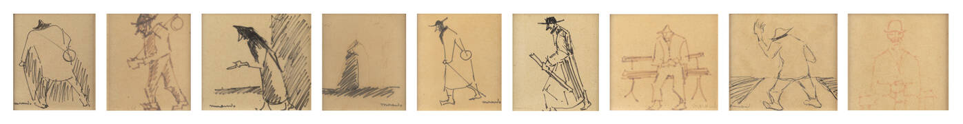 PIETRO MORANDO - Lotto di nove disegni raffiguranti alcuni soggetti tipici dell'autore