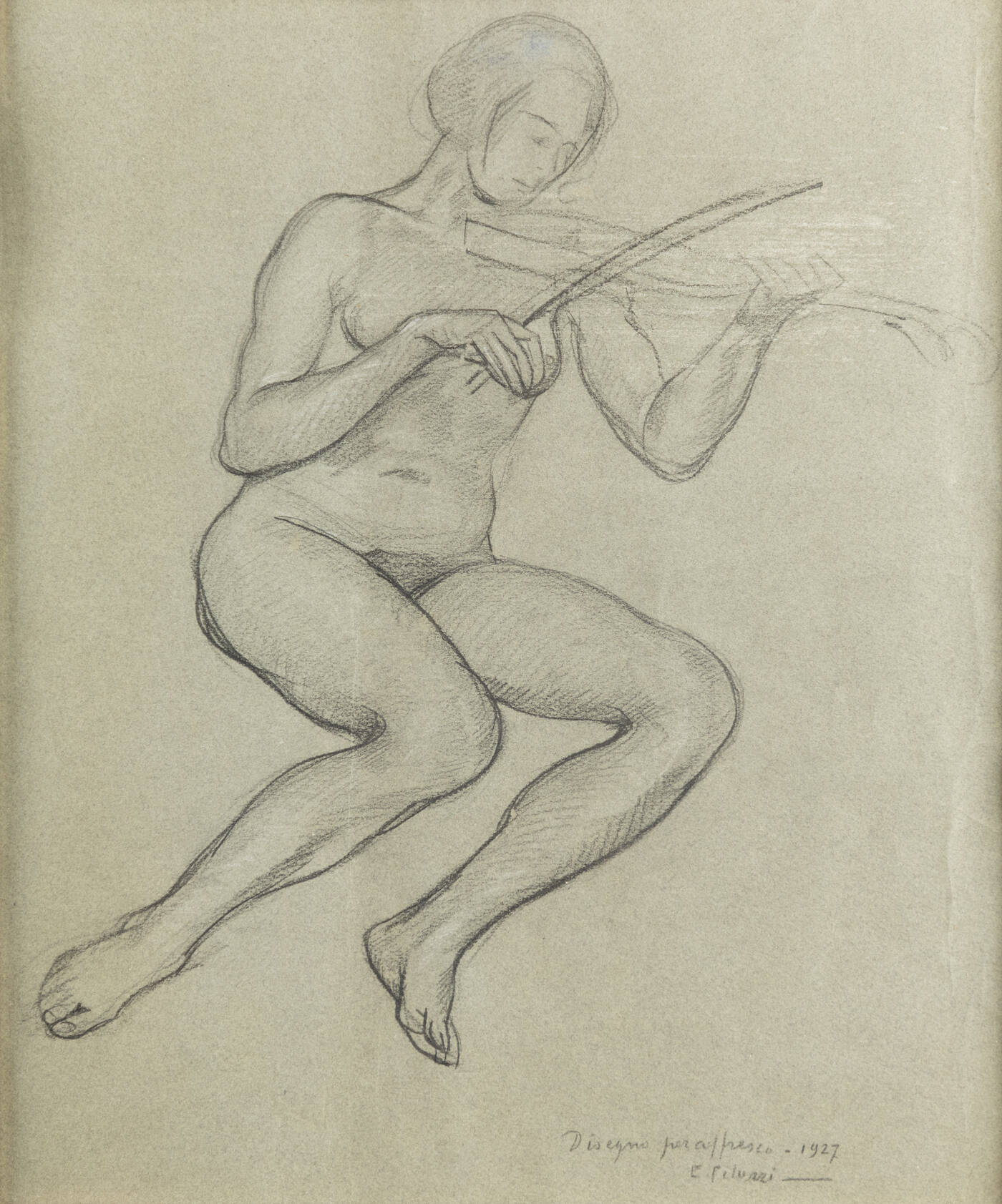 ESO PELUZZI - 'Disegno per affresco-(Violinista nuda)' 1927