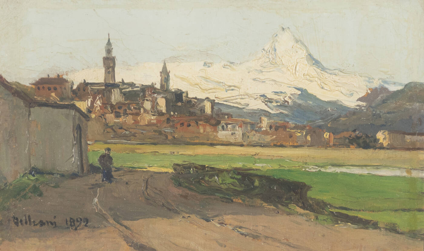 LORENZO DELLEANI - 'Paesaggio con il Monviso' 1892