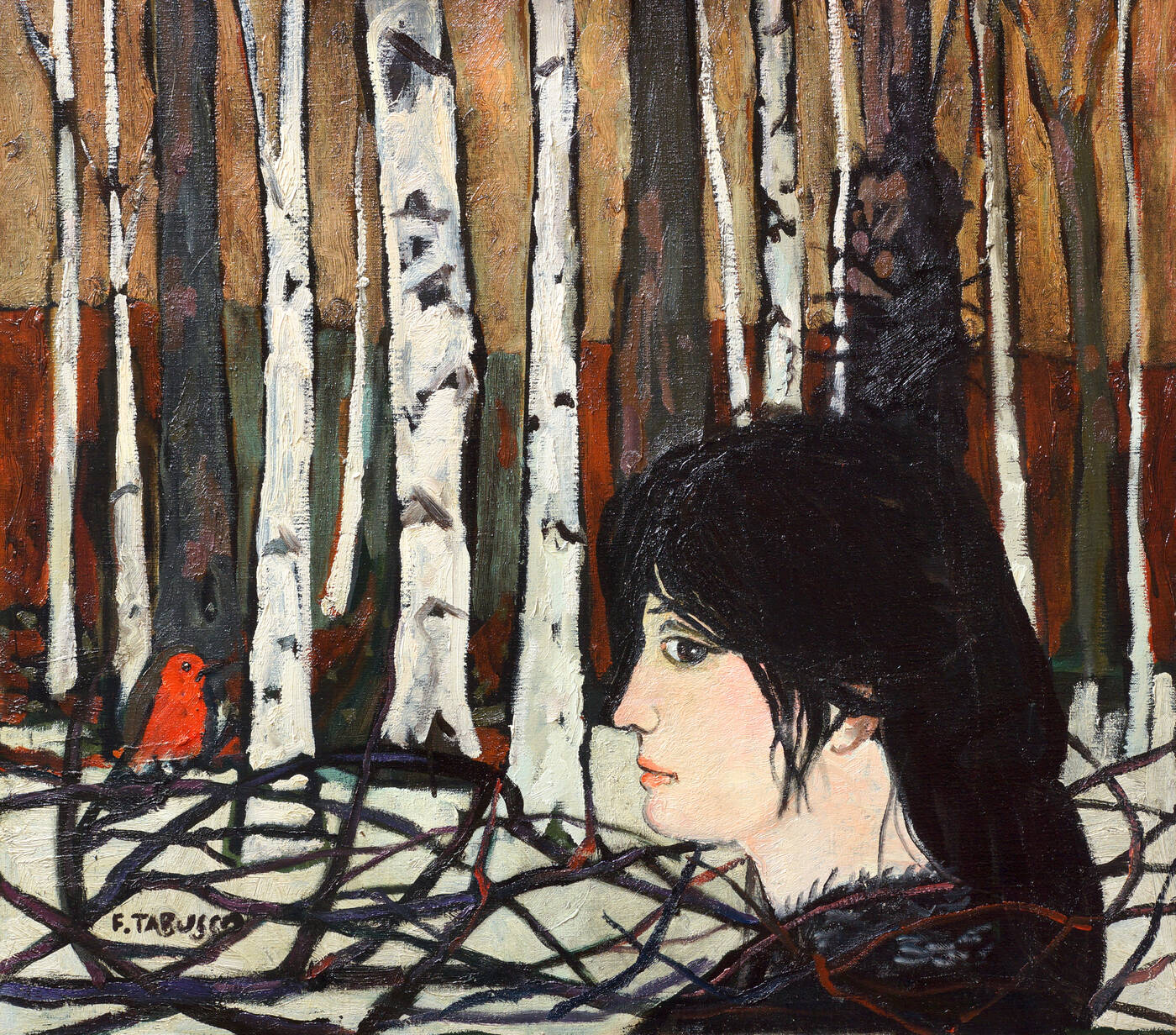 FRANCESCO TABUSSO - 'Fanciulla e pettirosso tra le betulle' 1996